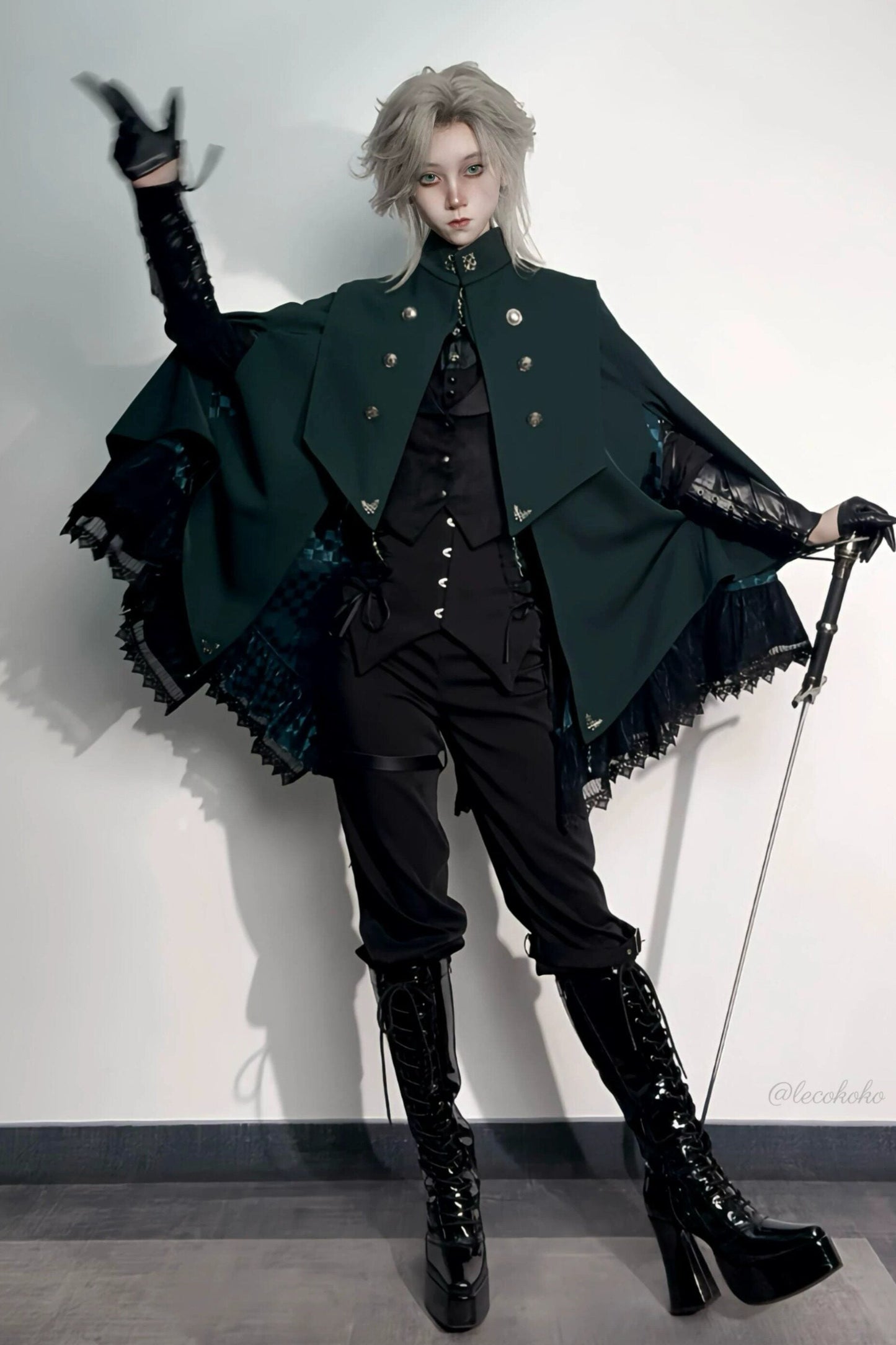 【9月5日予約締切】Dark Red/Dark Green Gothic Chain Layered Lace Cape Coat(Short Length/Long Length)