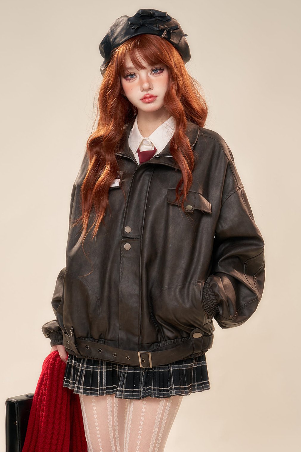 Fullscore Korean PU leather baker jacket