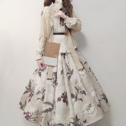 レトロロングコート+スカート+シャツ+ベスト