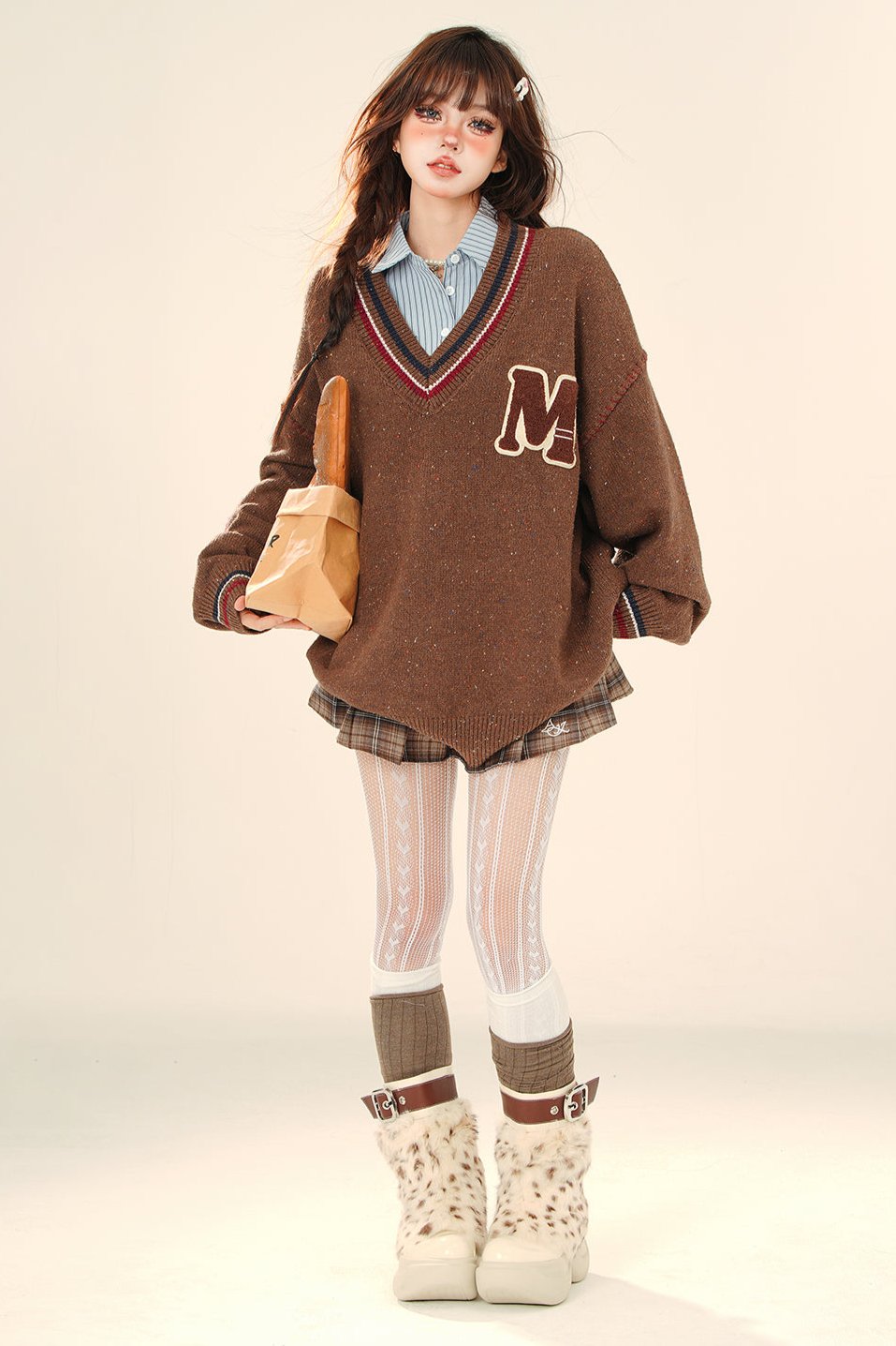 British College Neck Knit Sweater