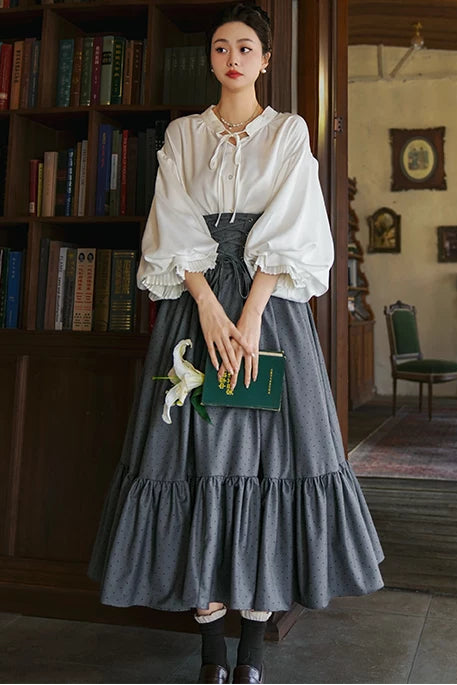 Retro High-Waist Polka Dot Skirt