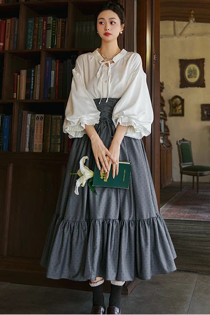 Retro High-Waist Polka Dot Skirt