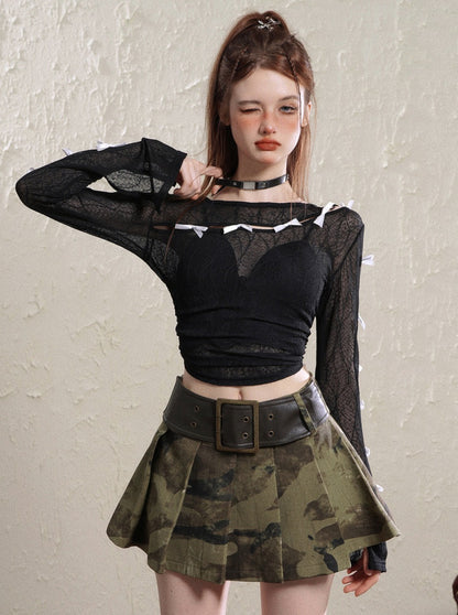 Camouflage Line Pleated Skirt