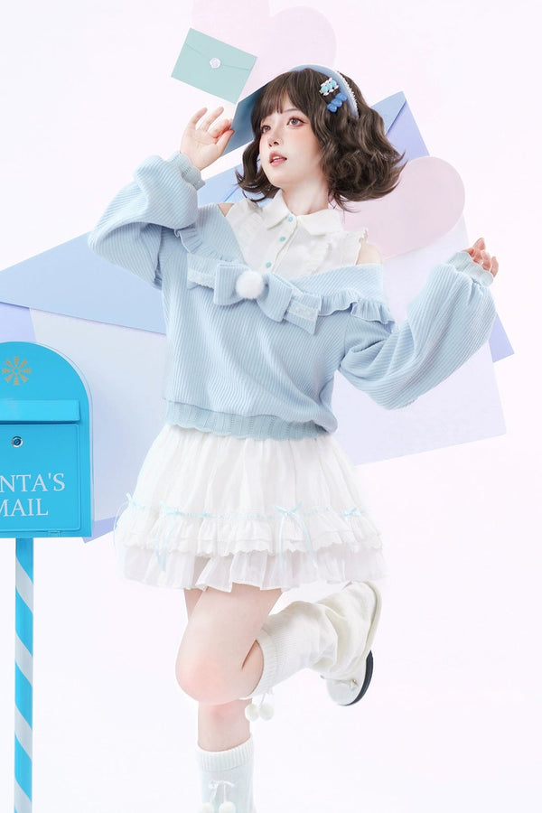 キュートオフショルダーセーター+スカート