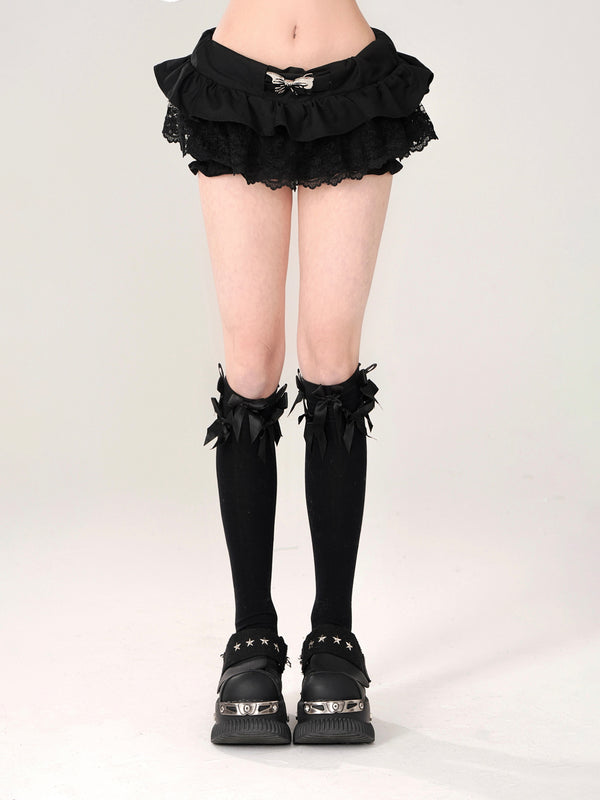 Romantic Lace Black Shorts Skirt + Belt