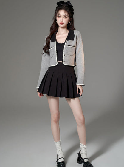 Lazy Style Doll Color Gray Short Knit Cardigan Jacket