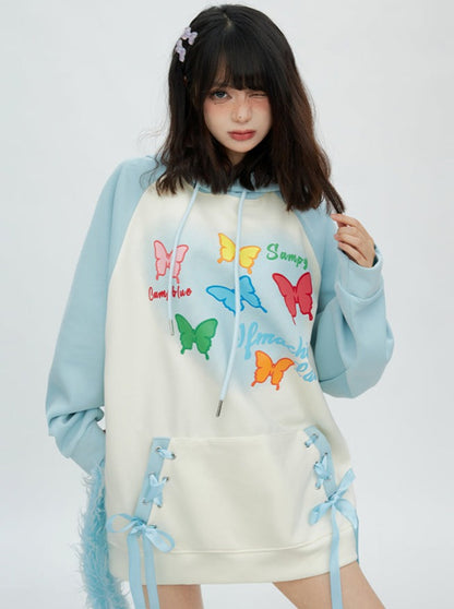 Butterfly Art Bicolor Lace-Up Hooded Hoodie