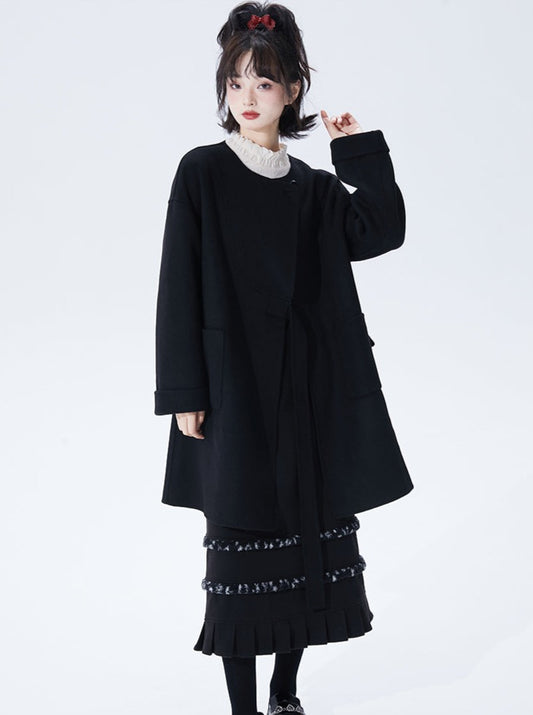 Mid-length loose high-end retro wool coat