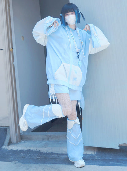 [Angel Neighborhood👼Aqua Angel Subculture Hooded Parka + Ribbon Shorts + Leg Warmers