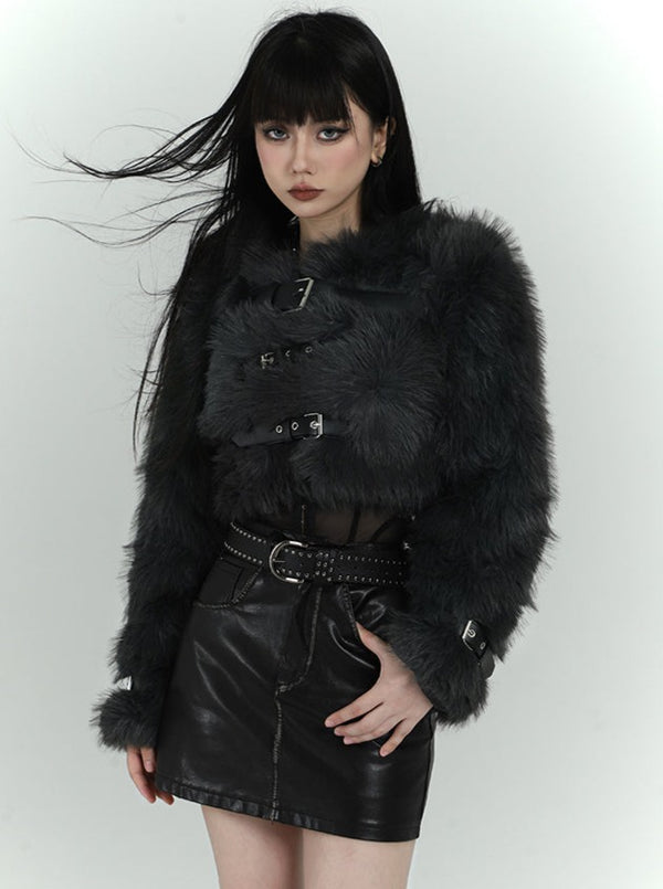 ショートイミテーションフォックスファージャケットコート