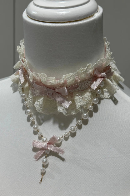 【9月6日予約締切】Romantic Rose Ballet Lolita Series Accessories（Rose Lace Veil Lolita Headpiece＋Lace Pearl Bow Choker）