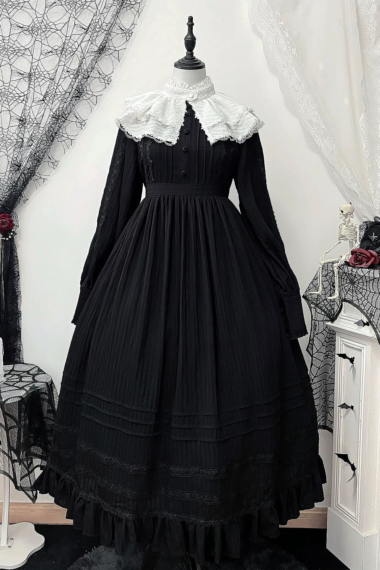 ダークゴシックロングドレス+レースカラー
