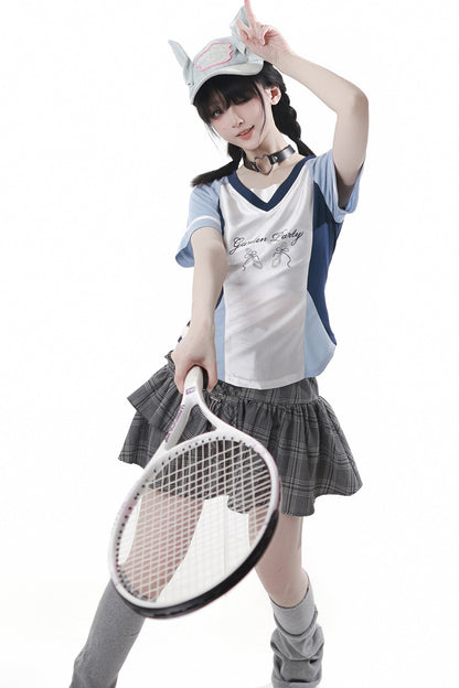 Blue Jersey Design Top + Ruffle Skirt + Hooded Top