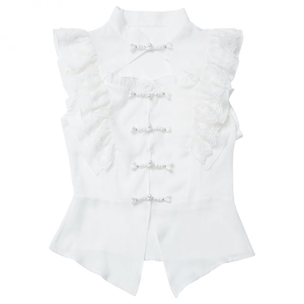 Light smock suspender dress + short dress + china design sleeveless top + short shirt + pearl accessories