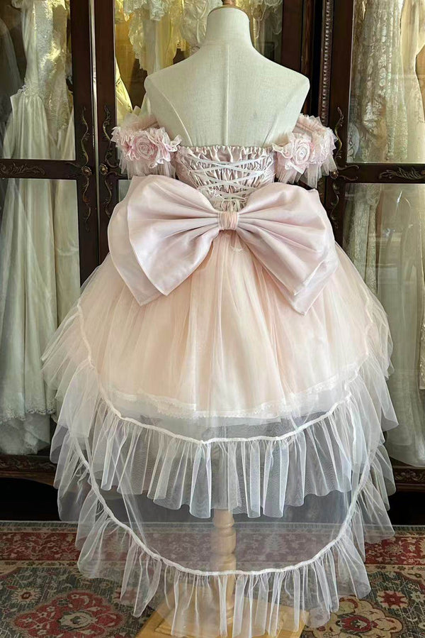ライトピンキースイートロリータドレス+リボンテール