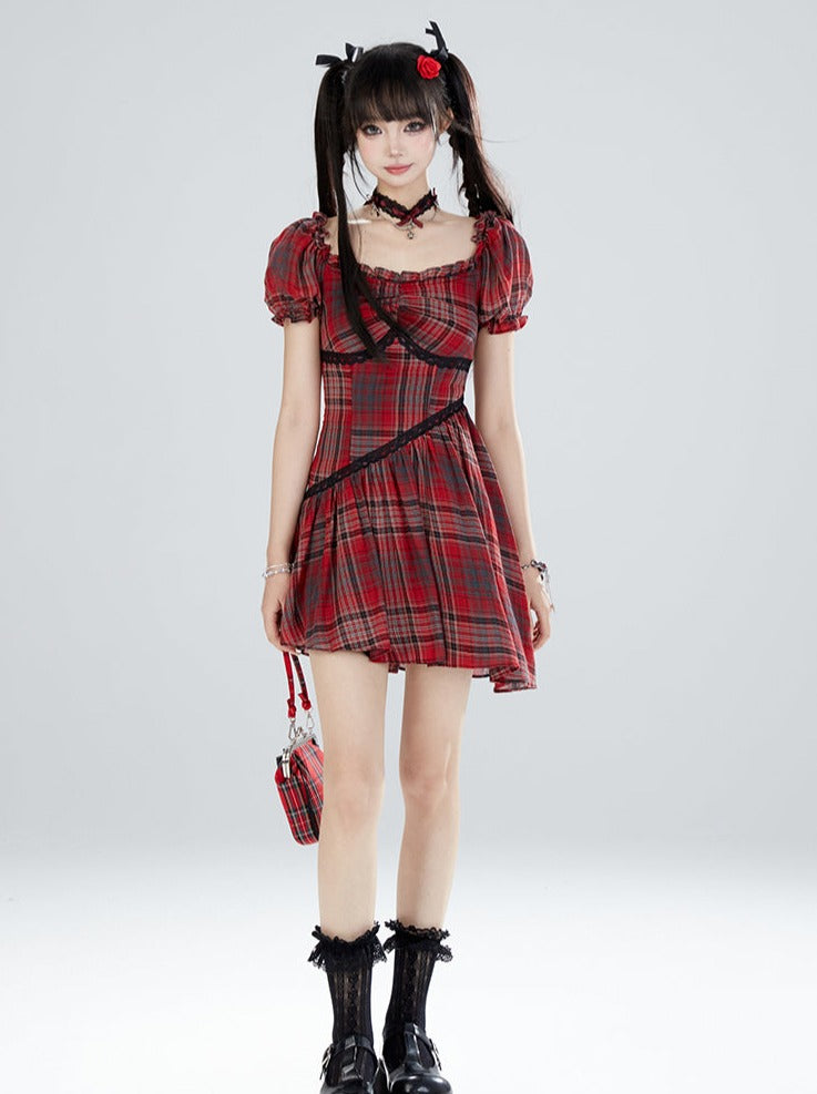 Open Neck Rock Girl Check Dress