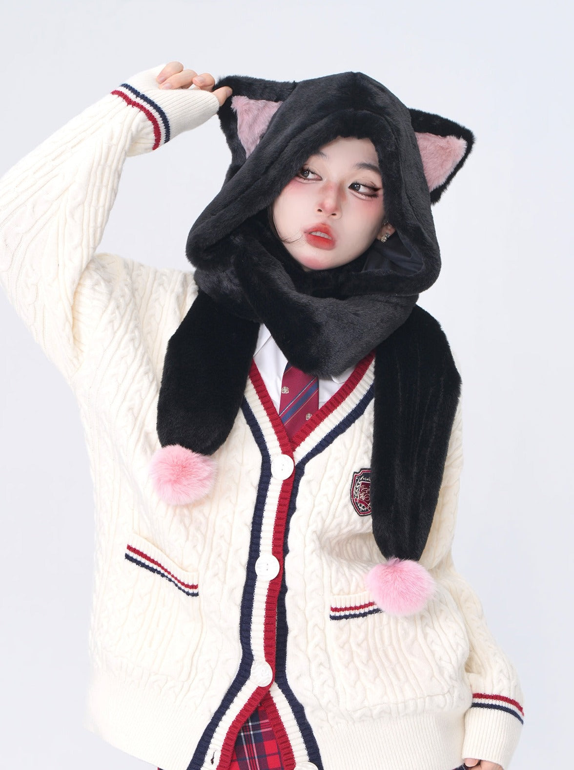 Bunny Fur Hood Scarf x Cat Fur Hood Scarf