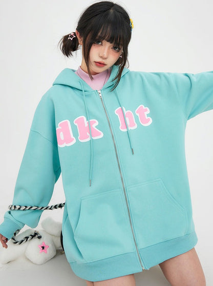 Logo colorful zip-up hoodie