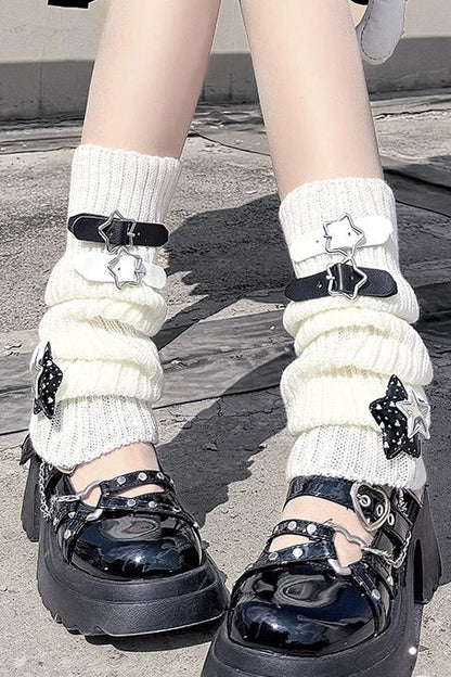 レザーバックルスターニットカバーソックス