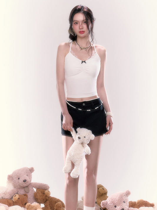 レースステッチリボンクロスキャミソール