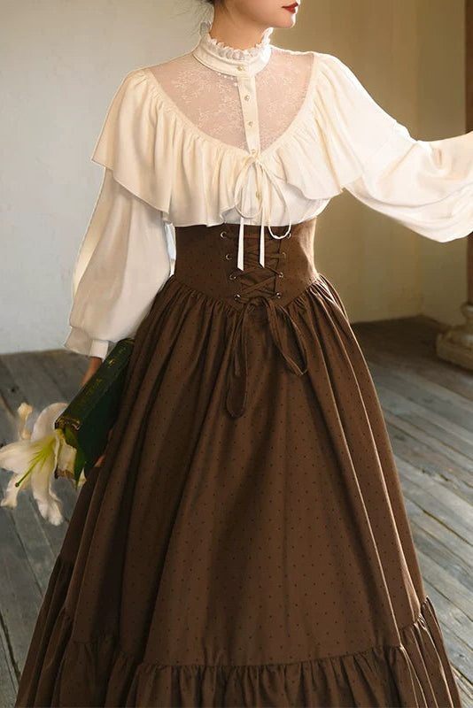 Retro High-Waist Polka Dot Skirt