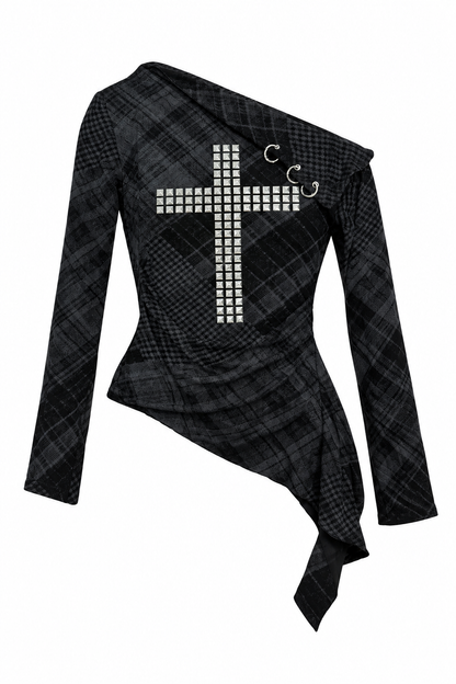 Tee-shirt épaules dénudées tie-dye avec croix en strass