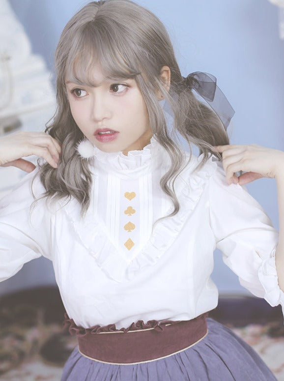 Princess Poker Print Frilled Collar Sleeve Shirt