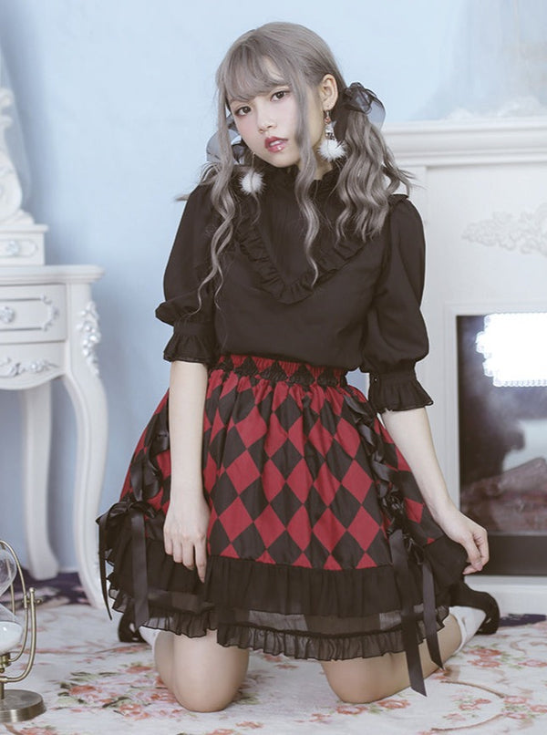 Princess Poker Print Frilled Collar Sleeve Shirt