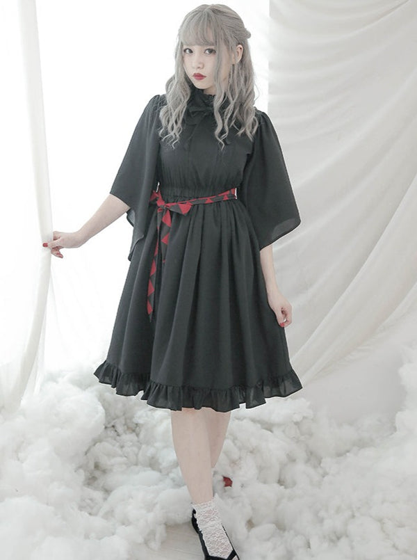 Dark Gothic Stand Collar Wide Short Dress