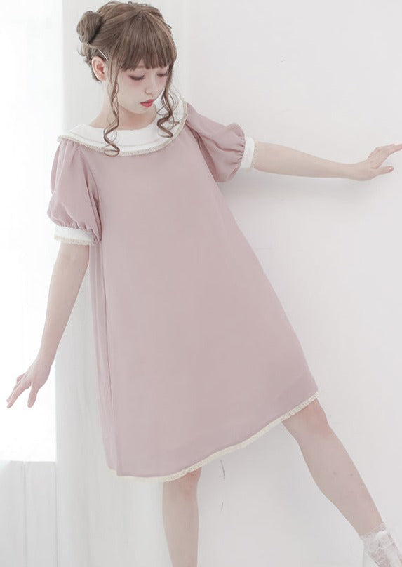 Plate Collar Puff Sleeve Dress