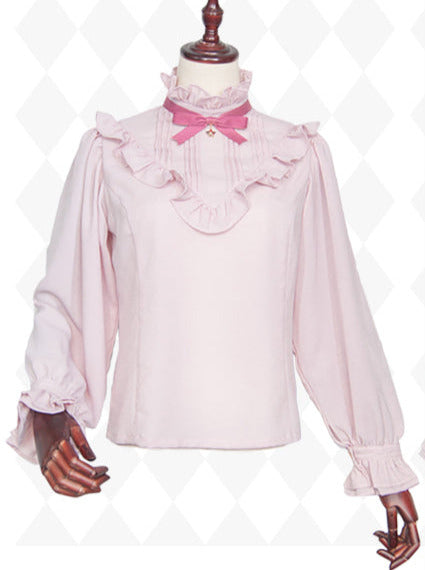 Stardew Ruffle Stand Collar Lantern Sleeve Chiffon Shirt