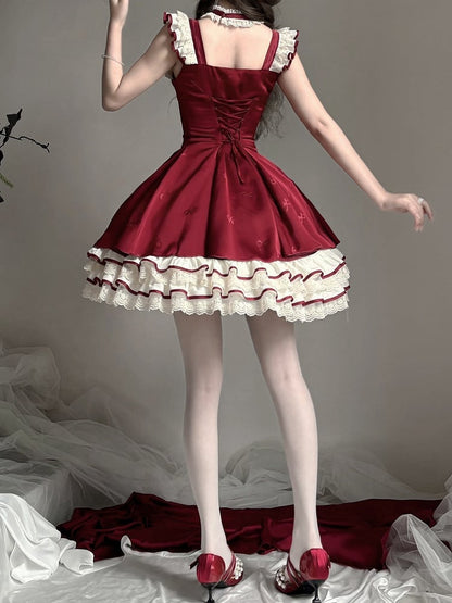 【1月29日予約締切】エレガントルージュロリータフリルリボンサスドレス＋チョーカー