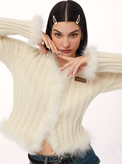 American Retro Fur Knit Cardigan