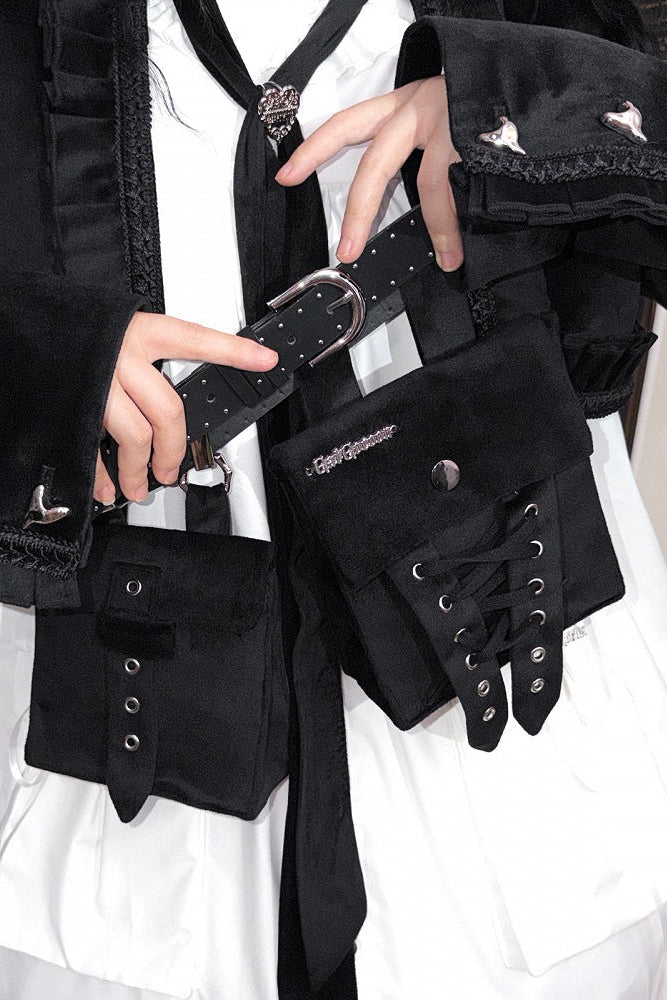 [Date limite de précommande : 11/6] Accessoires de la série steampunk marron x mode gothique noire (mini-chapeau à ruban cœur en velours + cravate à ruban motif cœur + sac de taille avec ceinture)
