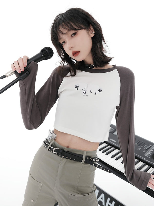 リトルラムプリントショートラグランロンT