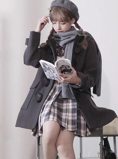 College Style Horn Button Coat Wool Coat