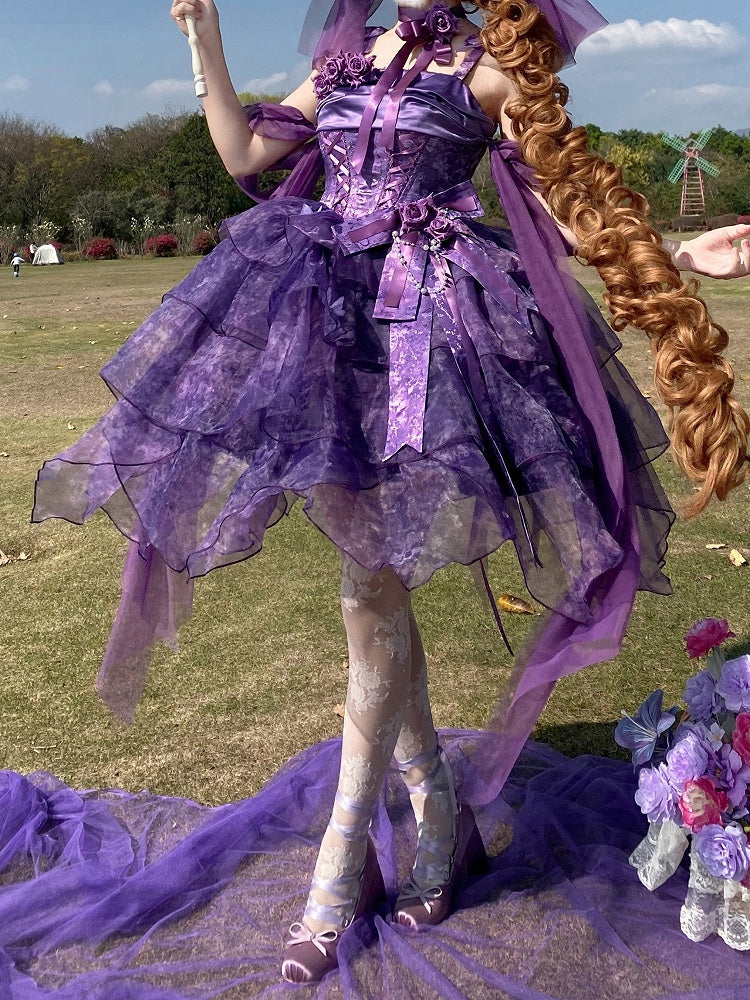 [Pre-order Deadline: May 23] Wisteria Purple Ribbon Tulle Tiered Fairy Corset JKS Dress