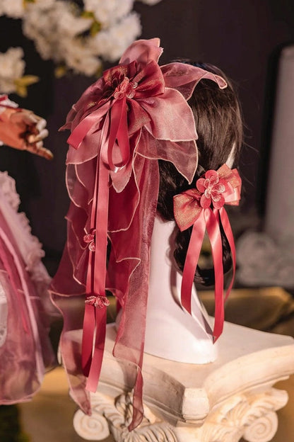 [Scadenza prenotazione 28 giugno] Accessori della serie sweet lolita floreale rosa x verde/rosso/viola/verde (choker, copricapo con velo floreale, fermagli per capelli, polsini da polso)