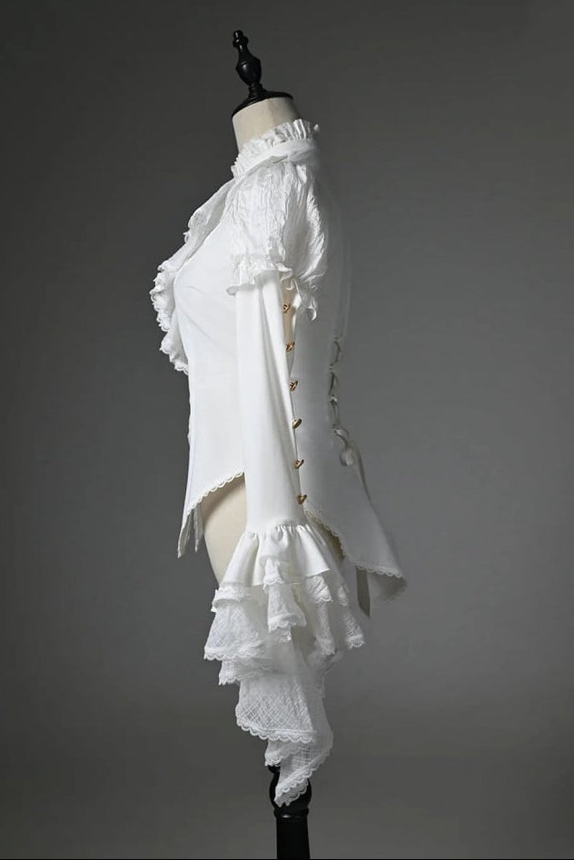 [Pre-order Deadline: July 25] Black/White Gothic Lolita Elegant Ruffle High-Neck Bell-Sleeve Lace Ruffle Shirt