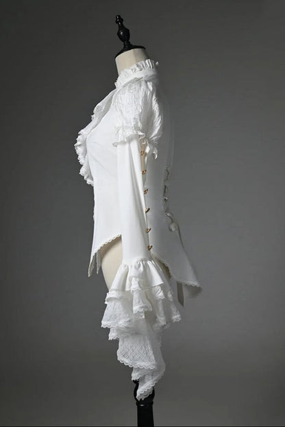 [Pre-order Deadline: July 25] Black/White Gothic Lolita Elegant Ruffle High-Neck Bell-Sleeve Lace Ruffle Shirt