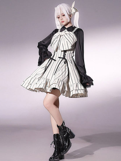 【12月29日予約締切】ゴシックロリータストライプリボンサスドレス