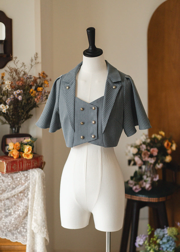 [Pre-order] Classical Elegant Ruffled Shirt Stripe Suit Set