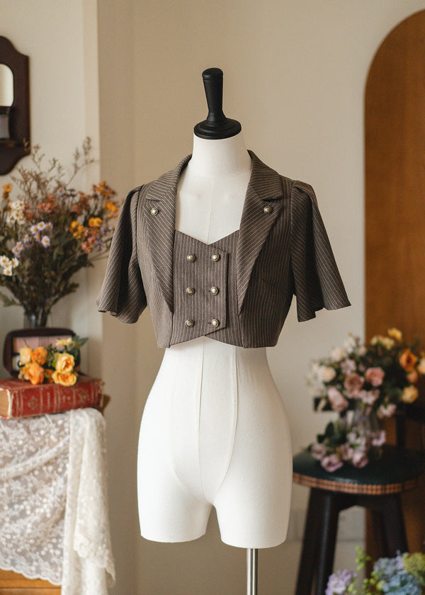[Pre-order] Classical Elegant Ruffled Shirt Stripe Suit Set