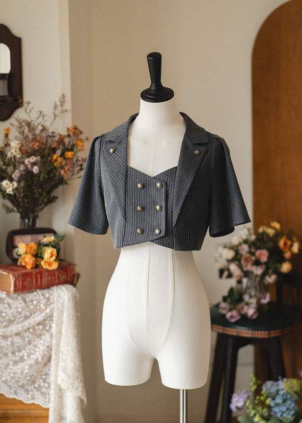 [Pre-order] Classical Elegant Ruffled Shirt Stripe Suit Set