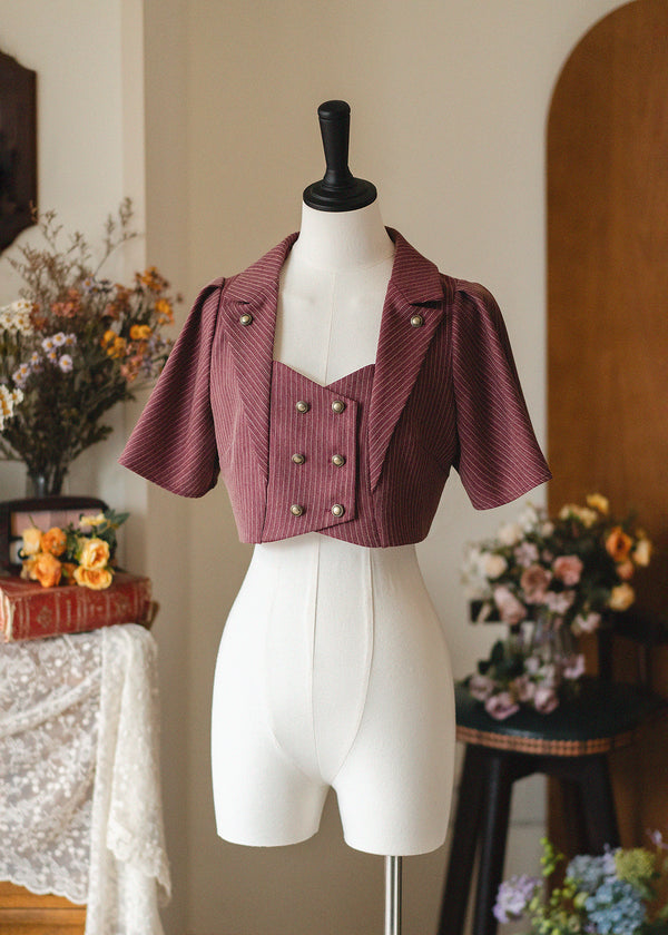 [Pre-order] Classical Elegant Ruffled Shirt Stripe Suit Set