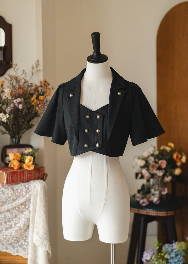 [Pre-order] Classical Elegant Ruffled Shirt Stripe Suit Set