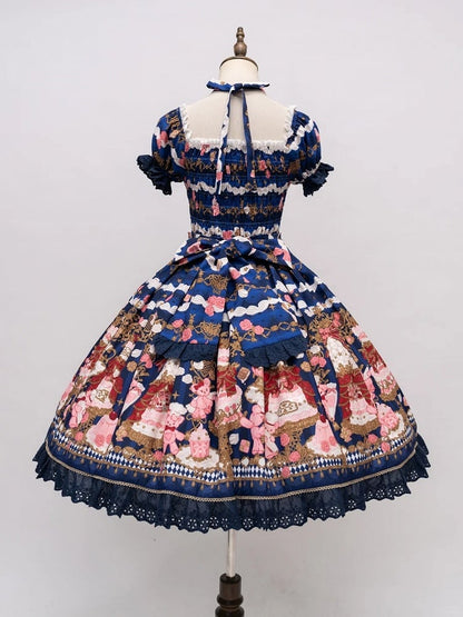 【4月26日予約締切】レトロロマンスイートロリータリボンケーキプリントホルターネックドレス