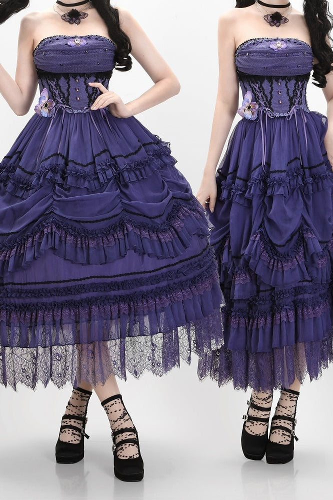 【9月13日予約締切】Purple/Dark Purple Gothic Lolita Elegant Lace Corset Bustier Top