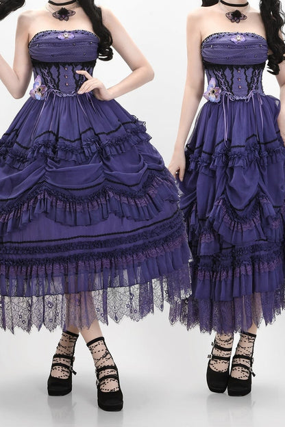 【9月13日予約締切】Purple/Dark Purple Gothic Lolita Elegant Lace Corset Bustier Top