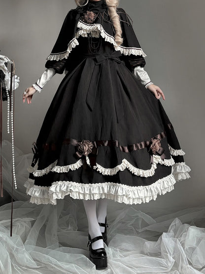 【12月23日予約締切】トワイライトレインロマンティックローズハイネックカラー付きフリルケープ